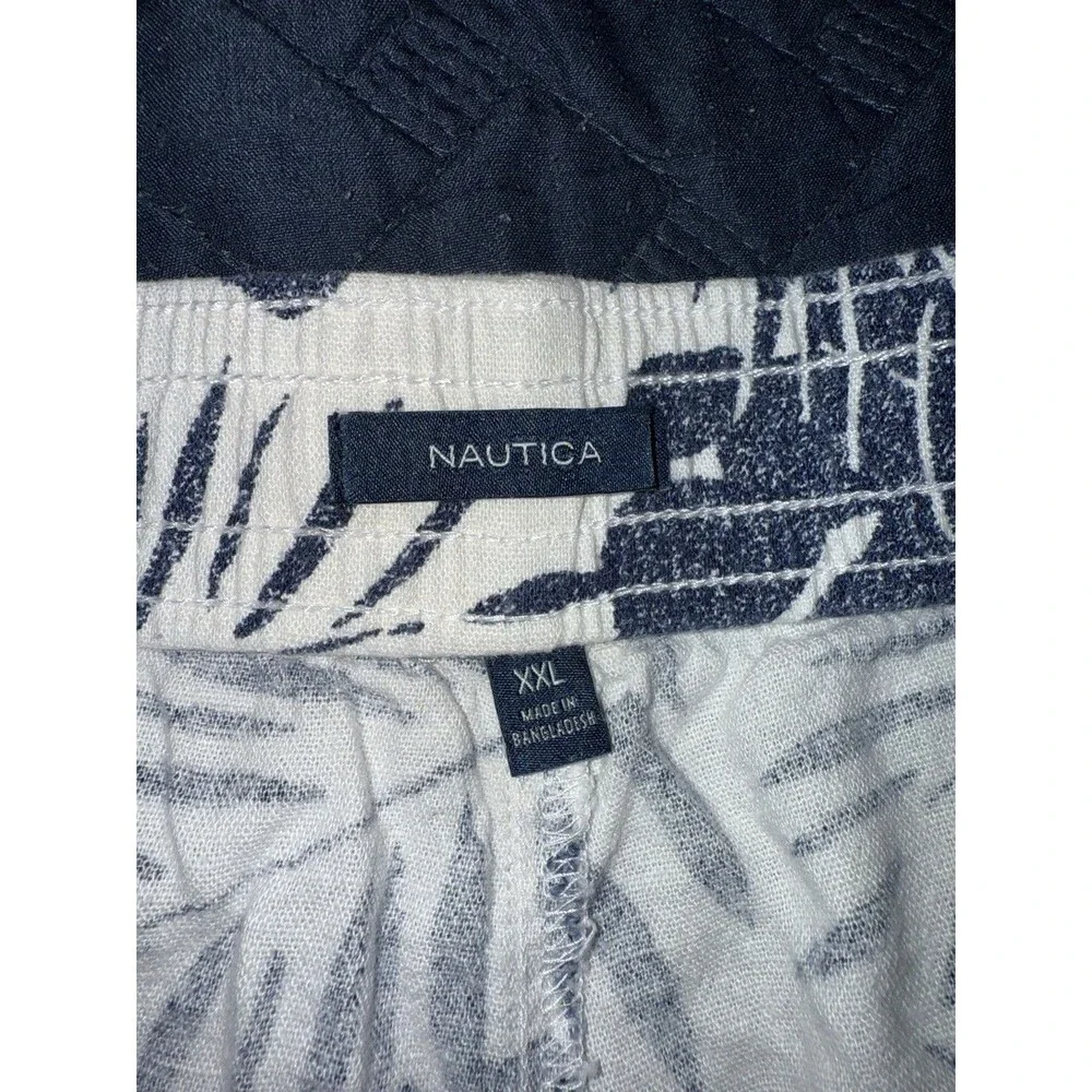 Nautica Womens Linen Blend Pull On Shorts Slant Pockets Size XXL Blue White Palm
